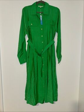 Elsie & Zoey Green Long-Sleeve Shirt Dress with Self-Tie Belt
